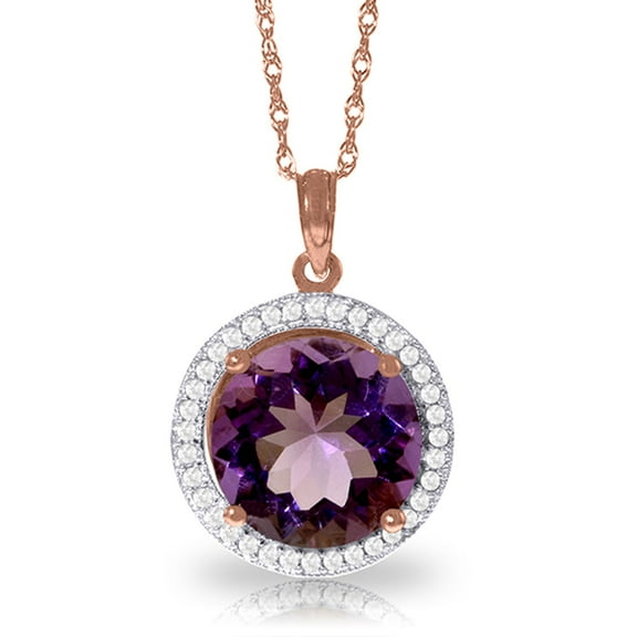 Galaxy Gold 14K Solid Rose Gold 18" Necklace with Natural Diamonds and a Victorian-Style Purple Amethyst Drop, 14"-24" Sizes, February Birthstone, Symbol of Serenity