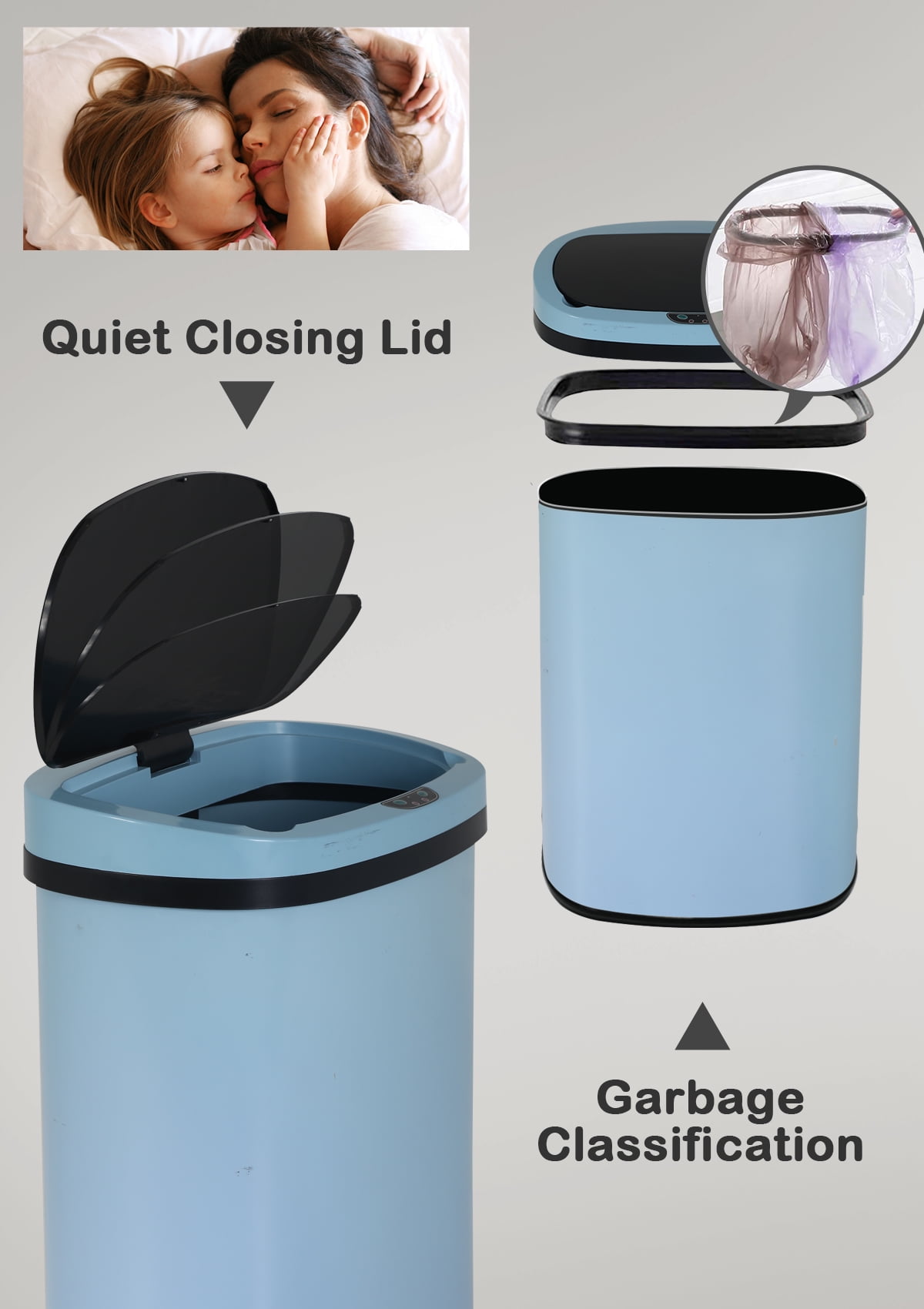 13 Gallon Kitchen Garbage Can Automatic Trash Can 13 Gallon Stainless Steel Trash Can Touch Free Bathroom Trash Can with Lid for Bathroom, Kitchen, Office