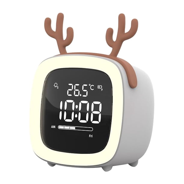 Reloj despertador para , luces nocturnas para , reloj de noche para niñas, , dormitorio, calendario de temperatura, control táctil y re Gris + Oreja Macarena Despertador digital