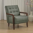 thumbnail image 6 of Lenie Accent Armchair- Button Tufted Green Leather- Walnut Brown Wood, 6 of 6