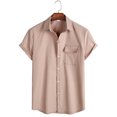 thumbnail image 2 of Camisas abotonadas casuales de color sólido de manga corta de moda de verano para hombres Pompotops  oipoqjl42964, 2 of 9