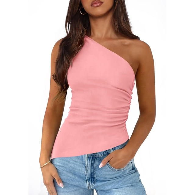 Remera PRETTYGARDEN Verano 2025 Y2K de un Hombro Ajustada Rosa M