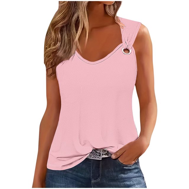 Puntoco Camisetas sin mangas ajustadas para mujer Camiseta sin mangas con tirantes de color liso para mujer Camiseta sin mangas holgada