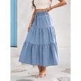 thumbnail image 5 of Womens Tiered Elastic Waist Denim Skirt Light Wash Casual Maxi, 5 of 24