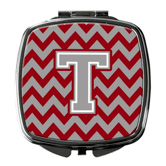 Letter T Chevron Crimson and Grey   Compact Mirror