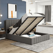 Zarler Lift Up Bed Frame Queen Size Storage Bed Upholstered Platform Bed with Headboard and Storage Underneath Gray
