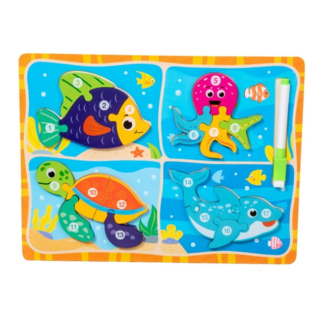 Rompecabezas de madera 2 en 1 para niños pequeños, tablero de dibujo, Año Nuevo, aprendizaje temprano para niños. Océano