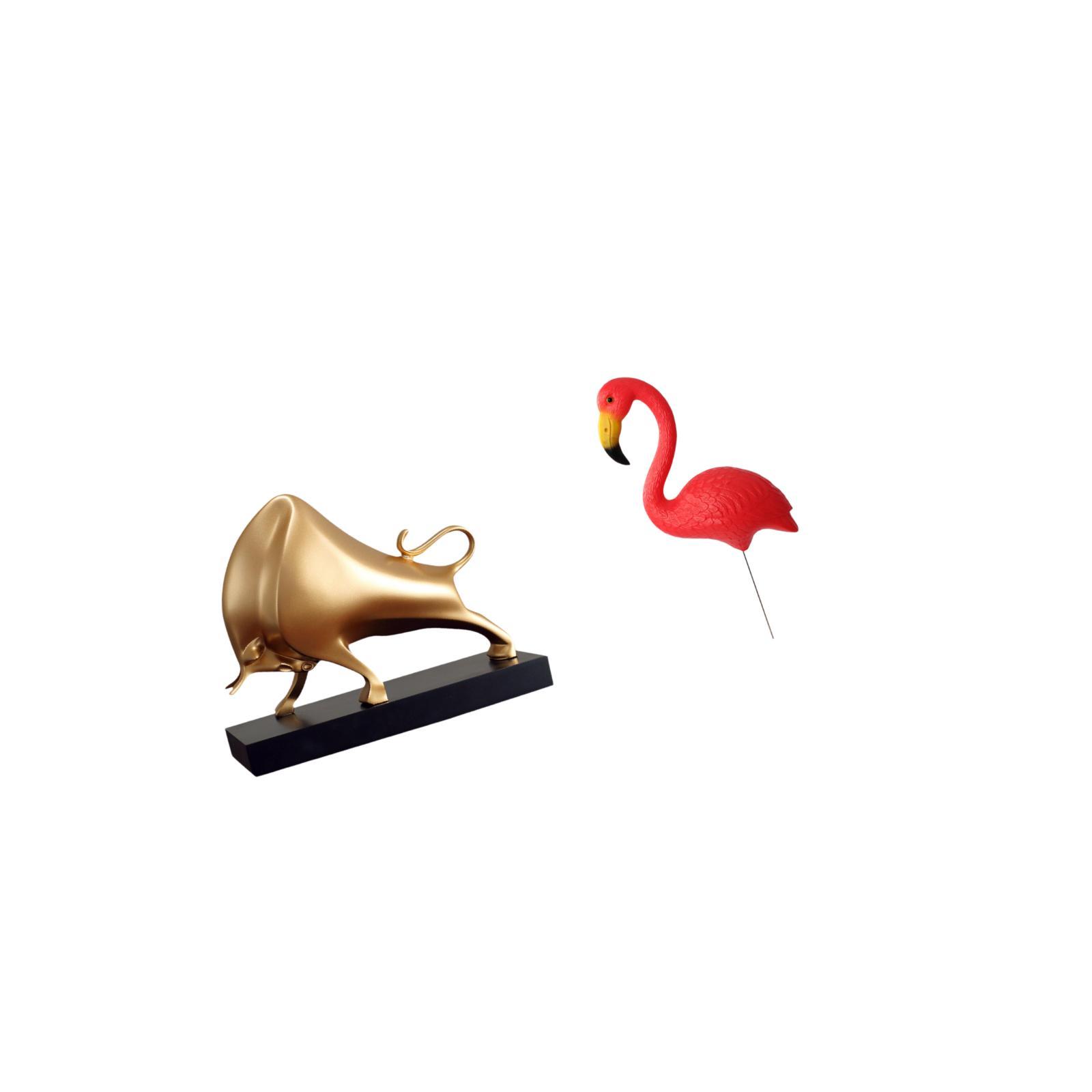CoudarTitie Bull Sculpture Home Decor Tabletop Crafts Ox Abstract Statue Cattle Figurine Desk Living Room Bedroom Entrance Bird Figurine Yard Art Ornament Fairy Garden Accessories Flamingo