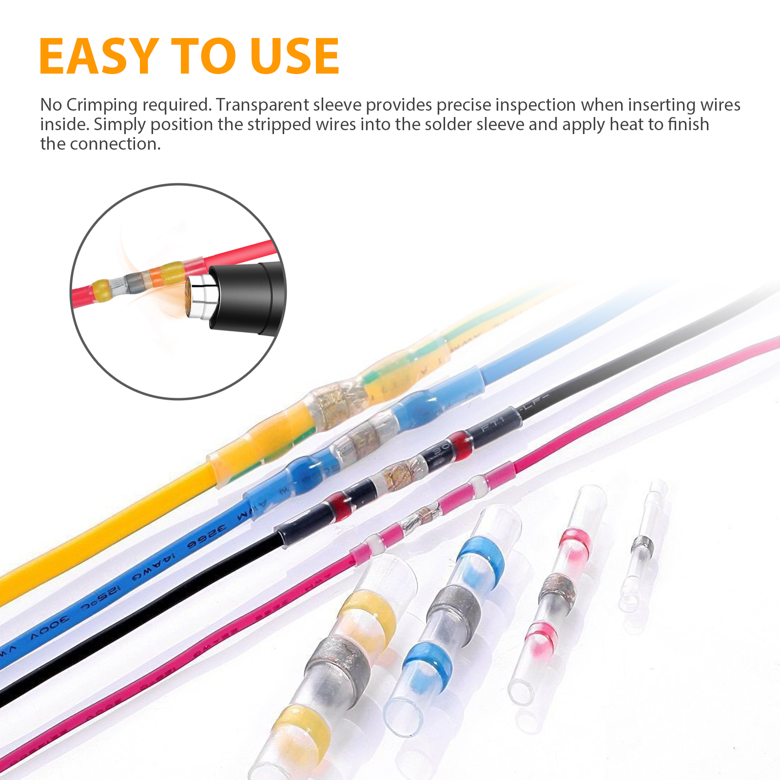 TSV 210pcs Heat Shrink Wire Connectors, Waterproof Solder Seal Terminals  for Automotive Marine, Boat, Trailer, Truck - Walmart.com, image size:1600x1600