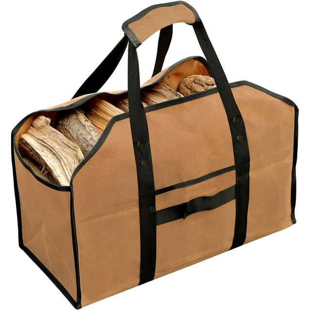 HAHDAXIA Sac de Transport en Toile Cirée en Bois de Fier, Fourre-Tout en Bois Durable pour Intérieur Extérieur Résistant à l'Eau, Sac de Transport en Bois pour Foyer Poêle à la Maison Ou pour Voyage de Camping