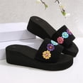 thumbnail image 4 of NexTorq Women's Flower Wedge High Heel Slide Sandals Summer Comfort Nonlip Platform Beach Sandal, Blue, 6, 4 of 7