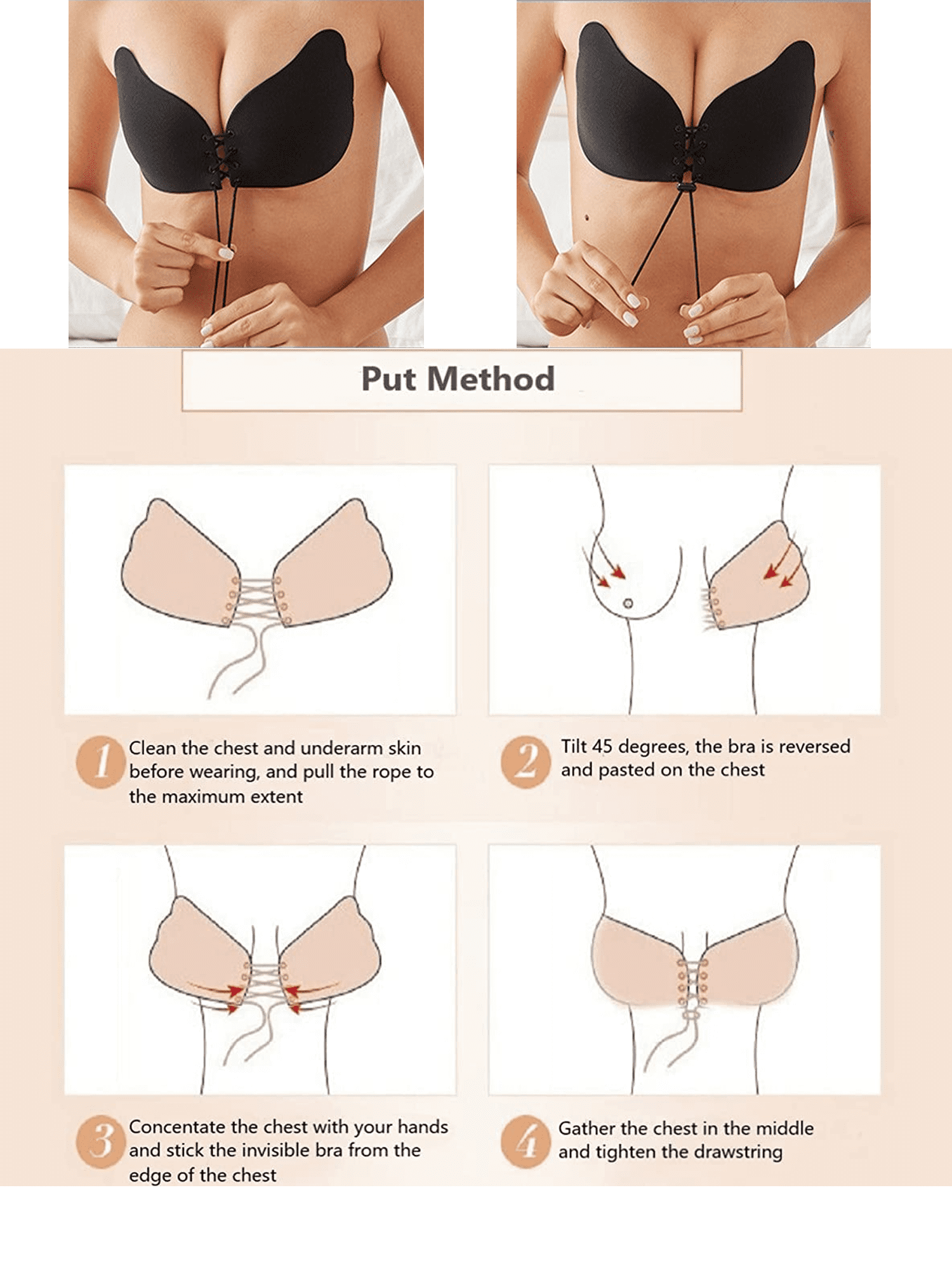 BIMEI Sticky Bra Strapless Backless Adhesive Invisible Lift up Bra Push up  Bra for Backless Dress,1 Pair,Beige，A Cup 