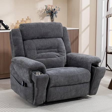 Power Lift Recliner for Elderly 28 Inch Wide Seat, Lay Flat Lift Chair with Heat Massage, Cup Holder & Wireless Phone Charger, USB Type C Charging, Big Tall 400 lbs