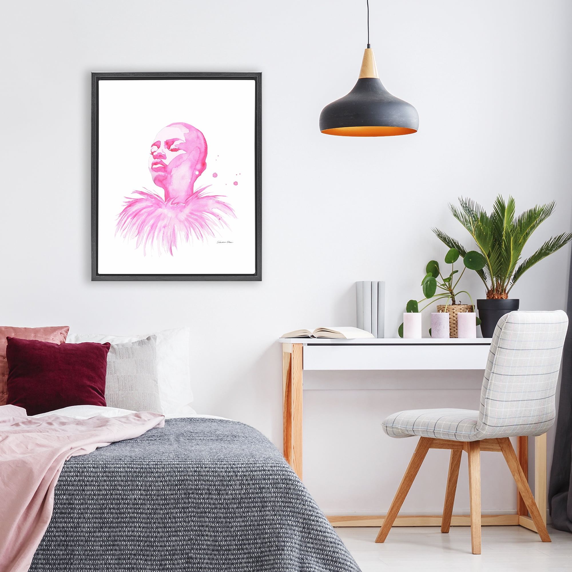 Stupell Industries In A Pink Mood Portrait Black Framed Floater Canvas Wall Art, design by Simone Elum
