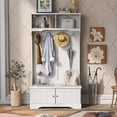 thumbnail image 3 of Hall Tree with Bench and Shoe Storage, 3 In 1 Entryway Bench with Coat Rack, Mudroom Bench with Storage and 4 Double Hooks, Entryway Furniture for Hallway (White, 40"L x 18.5"W x 72"H), 3 of 9