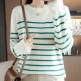 thumbnail image 6 of Rutainlusire Womens Trendy Striped Comfy Loose Sweaters Women's Striped Long Sleeve Blouses Round Neck Casual Fashionable Sweater, 6 of 6