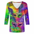 thumbnail image 5 of Blouse Tops for Women Casual,Mardi Gras Shirts for Women 3/4 Sleeve Sequin V Neck Mardi Gras Outfits Summer Graphic Holiday Carnival Shirt, 5 of 5