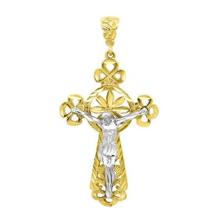 Two-Tone 14k Gold Plated 40.5mm x 6.4cm Tree Of Life Crucifix Pendant + Microfiber Jewelry Polishing Cloth