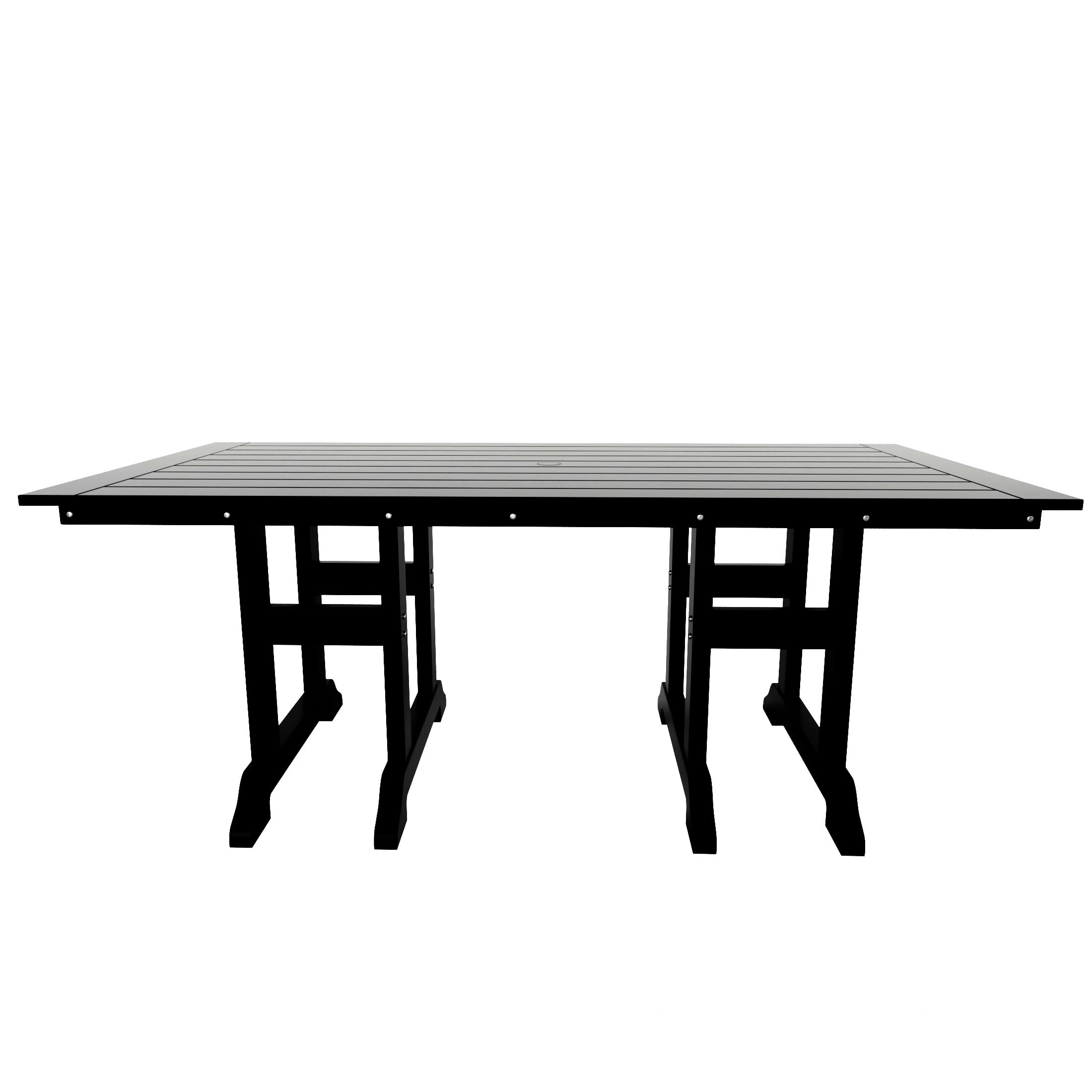 WestinTrends Malibu 6 Piece Adirondack Patio Dining Set with Bench, All Weather Poly Lumber Outdoor Table and Chairs, 71" Trestle Dining Table, 4 Adirondack Chair with Dining Bench, Black