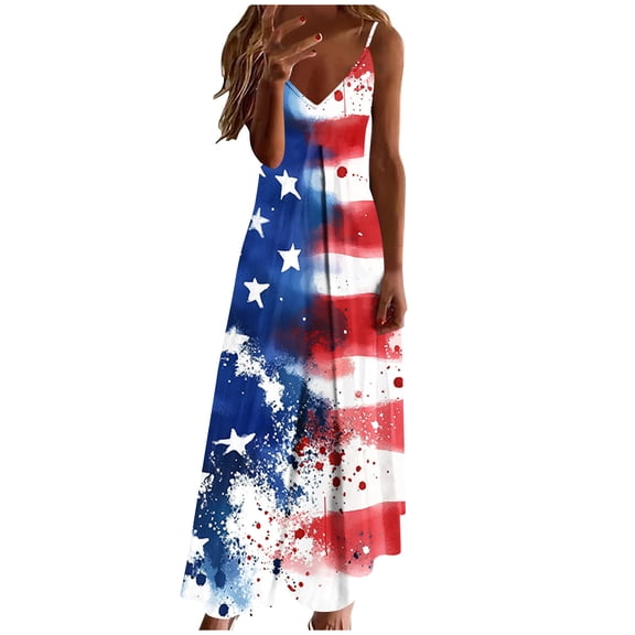 Summer Dresses for Women Independence Day Fashion Printed Neck Round Neck Women 4th Of July Dress