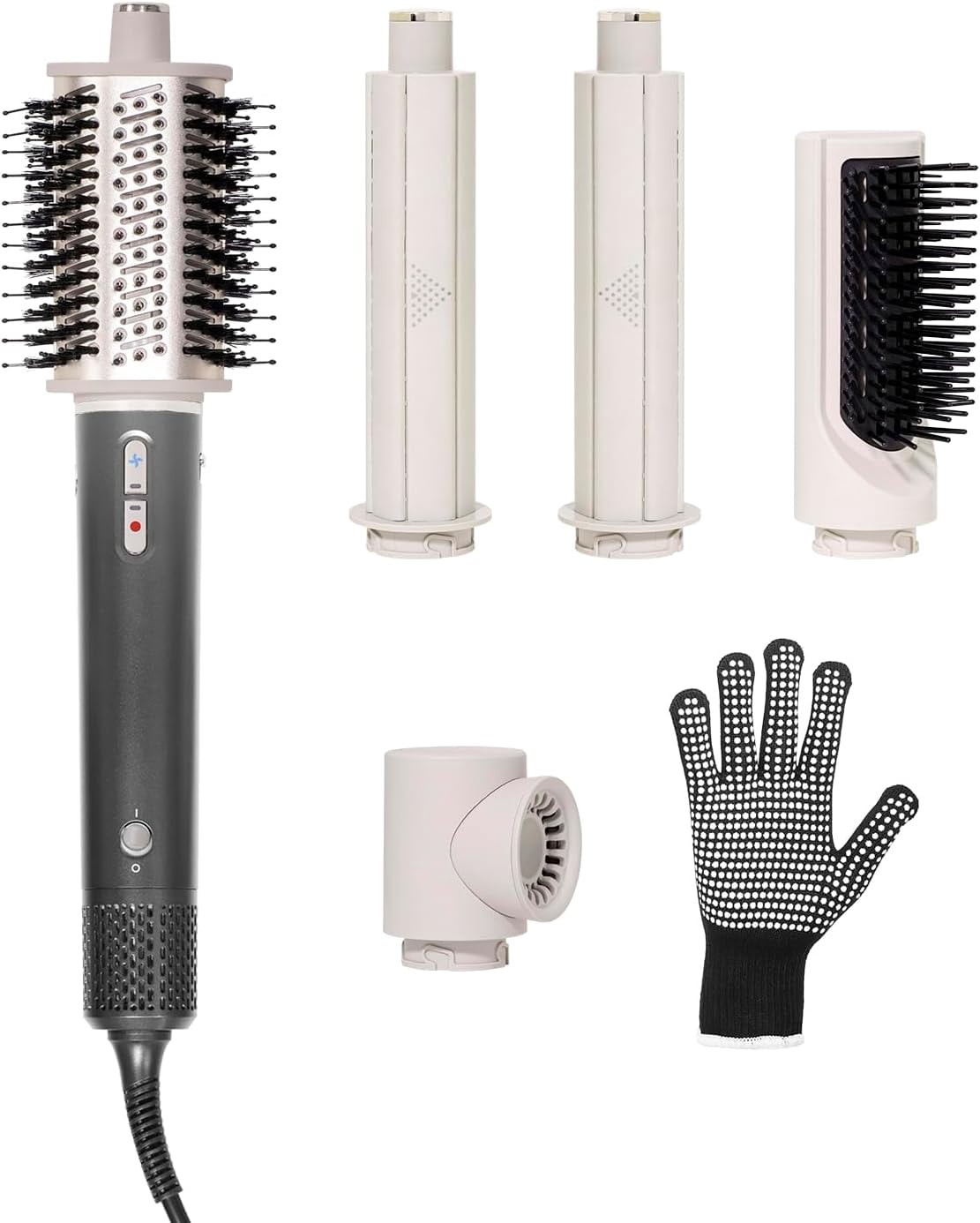 5 in Multifunctional Styling Hair Dryer Brush, 11000RPM Motor with Negative ion tech. Includes auto Curler, Paddle Brush, Oval Brush, Concentrator Nozzle, and Heat-Resistant Glove