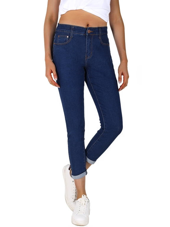 , Women's, Mid Rise 5 Pockets Comfy Skinny Jeans , Denim Blue, 11