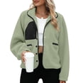 thumbnail image 2 of Hueook Flannel Jacket Women European and American Solid Color Lamb Wool Jacket Long Sleeved Hooded Casual Jacket/jacket Green XL, 2 of 8