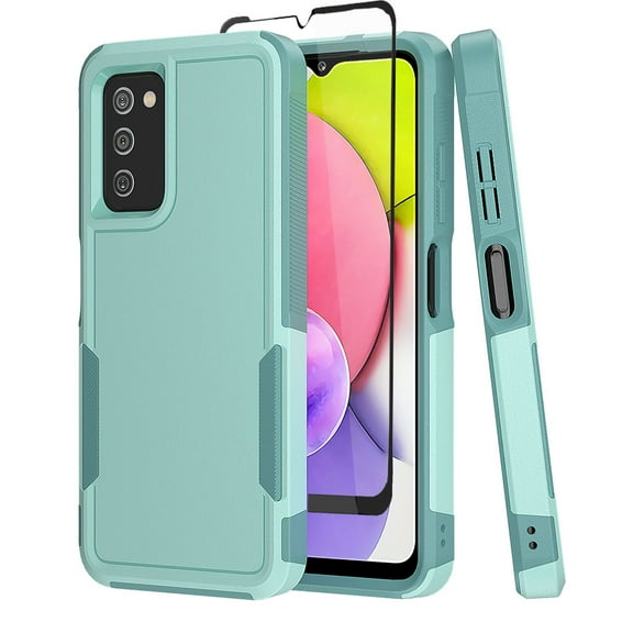 NIFFPD Samsung Galaxy A03S Case with Screen Protector (Black Border) Tough Rugged Shockproof Protective Phone Case for Galaxy A03S Light Green
