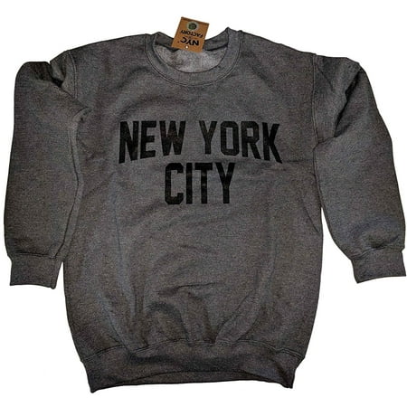 NYC FACTORY New York City Sweatshirt Screenprinted Dark Heather Charcoal NYC Lennon Shirt (Small)