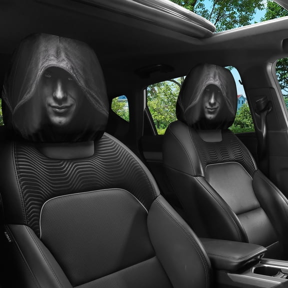 2 Pcs Car Headrest Cover, Scary Face Printing Auto Seat Headrest Protector, 2026 Funny Spooky Face Masque Head Rest Cover for Car Vehicle Truck SUV