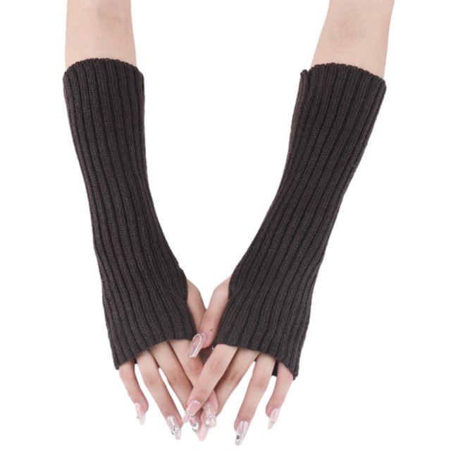 Guantes de invierno cálidos sobre el codo para mujer, guantes largos sin dedos con agujero para el pulgar, calentador de brazos de punto