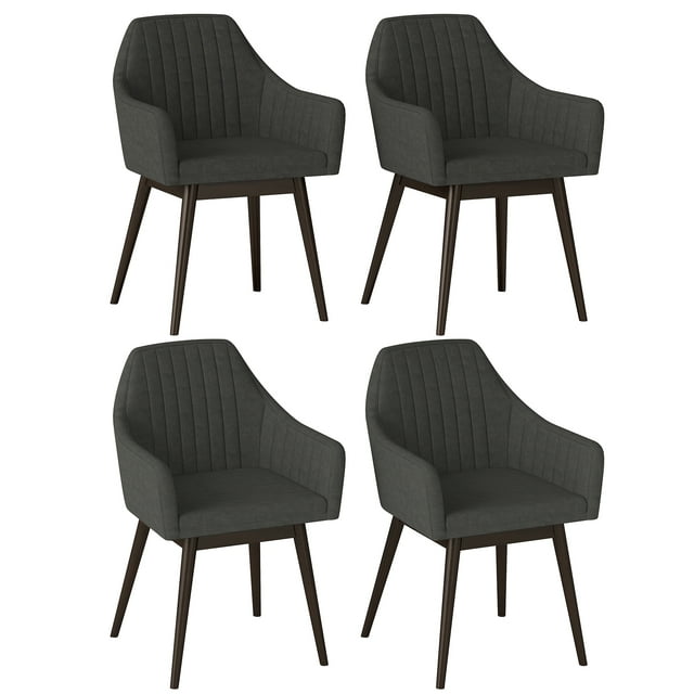 Gymax Set of 4 Dining Chairs Upholstered Kitchen Table Chairs w/ Solid Wood Legs Black