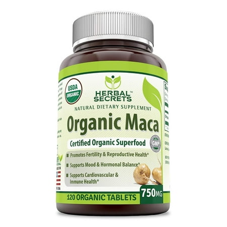 Herbal Secrets USDA Certified Organic Maca 750 Mg 120 Organic Tablets (Non-GMO)- Promotes Fertility & Reproductive health*, Supports Mood & hormone Balance* Supports Cardiovascular & Immune (Best Way To Balance Hormones For Acne)