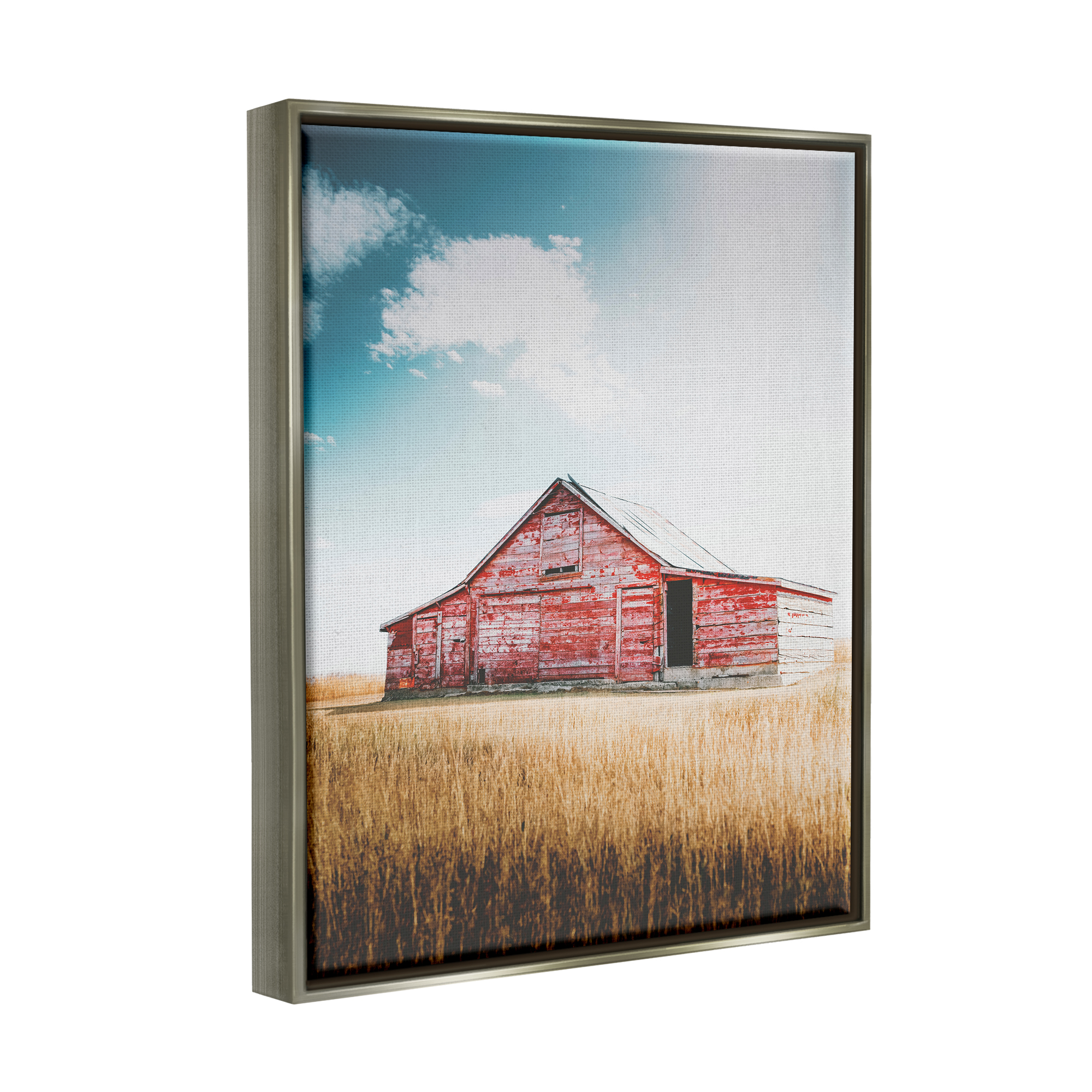 Stupell Industries Red Barn in Countryside Nature Photography Gray Floater Framed Art Print Wall Art, 25 x 31