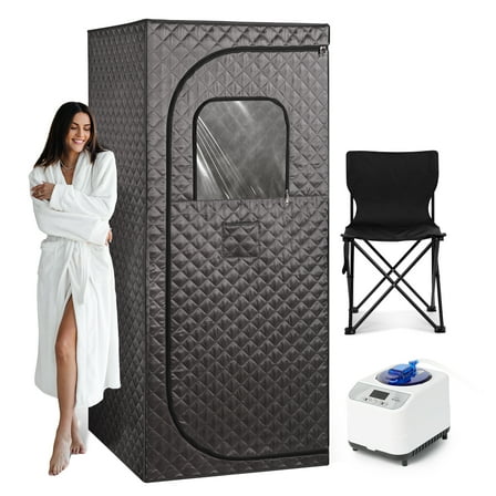 Naipo Full Size Portable Steam Sauna Tent for Home Spa  Relaxation Kit with 3L 1000W Steamer Remote Control and Foldable Chair, 2.6’x 2.6’ x 6’