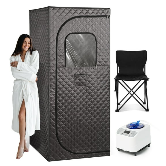 Naipo Full Size Portable Steam Sauna Tent for Home Spa  Relaxation Kit with 3L 1000W Steamer Remote Control and Foldable Chair, 2.6’x 2.6’ x 6’
