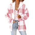 thumbnail image 2 of felwors Women's Sherpa Hooded Cardigan Fall Winter Fuzzy Fleece Jacket Warm Soft Plaid Flannels sweater coat Outwear Pink, M, 2 of 7