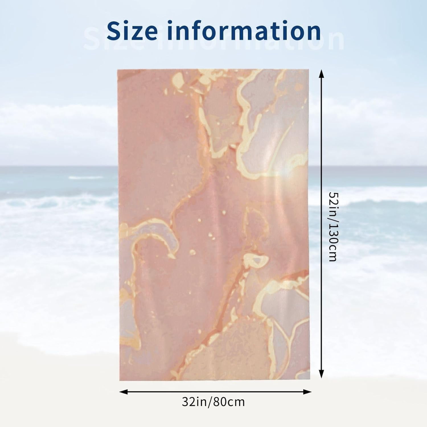 Rose, Peach and Gold Marble Large Beach Towel - Plush Thick Cotton Pool Towel, Adult Beach Towels