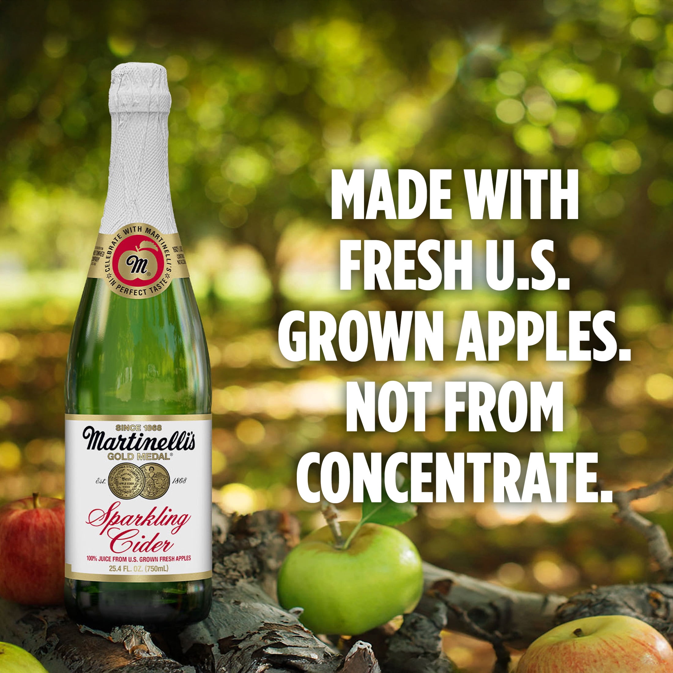 (4 pack) Martinelli's Sparkling Apple Cider, 25.4 fl oz Glass Bottle