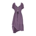 thumbnail image 5 of Feancey Western Dresses for Women Puff Sleeve Lace Up V Neck Cowgirl Dress Flowy Ruffled High Low Hem Midi Dresses Summer Beach Vacation Dress Purple L, 5 of 7