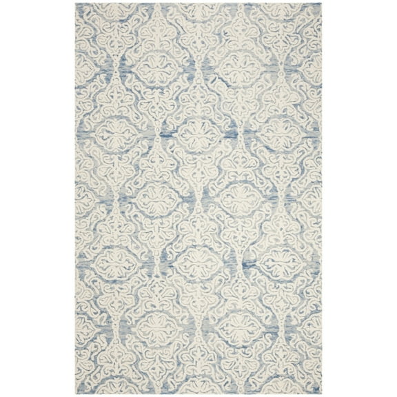 SAFAVIEH Blossom Asher Geometric Wool Area Rug, Blue/Ivory, 6' x 9'