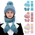 thumbnail image 6 of Xinwanna 3Pcs/Set Kid Hat Scarf Gloves Set Rainbow Color Plush Ball Decor Knitted Hat Windproof Scarf Gloves Set Winter Accessories (Blue), 6 of 13