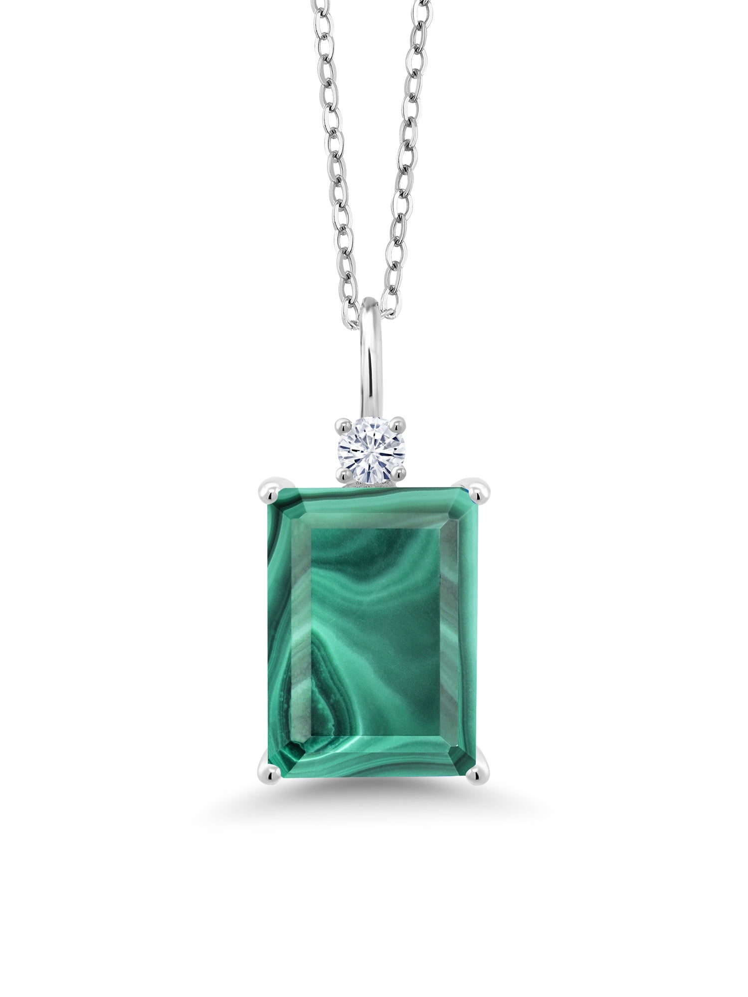 Gem Stone King 925 Sterling Silver Pendant with Chain Malachite