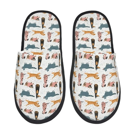 Balery Dogs Pug Slient Indoor Furry Fleece Comfort House Shoes Soft Non-Slip Home Shoes Cotton slippers House Slippers-- Medium