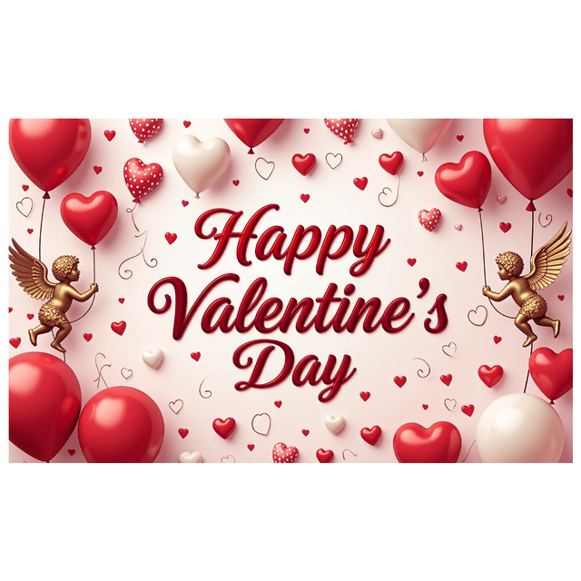 Valentine's Day Banner Heart Balloons Pink Roses Gift Box Backdrop Party Supplies Photography Props Romantic Decorations Festive Décor Background