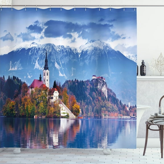Ambesonne Landscape Shower Curtain, Bled Slovenia Lake, 69"Wx70"L, Multicolor