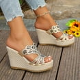 thumbnail image 3 of IUJSOY White Platform Sandals for Women Elegant Rhinestone Slip on Wedges Heels Chunky Dress Shoes, 3 of 7