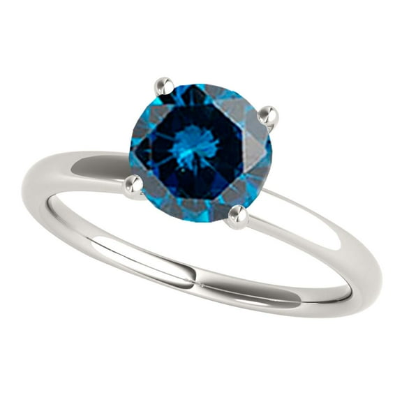 Mauli Jewels Engagement Rings for Women 1.06 Carat Natural Round Cut Blue Diamond Solitaire Engagement Ring 4 Prong-Setting 14K Rose White & Yellow Gold