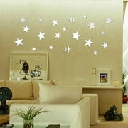 JeashCHAT 20Pcs Star Wall Decor DIY Mirror 3D Star Stickers Removable Acrylic Star Decals for Home Nursery Classroom Kids Girls Bedroom Bathroom Living Room Decor (Silver)