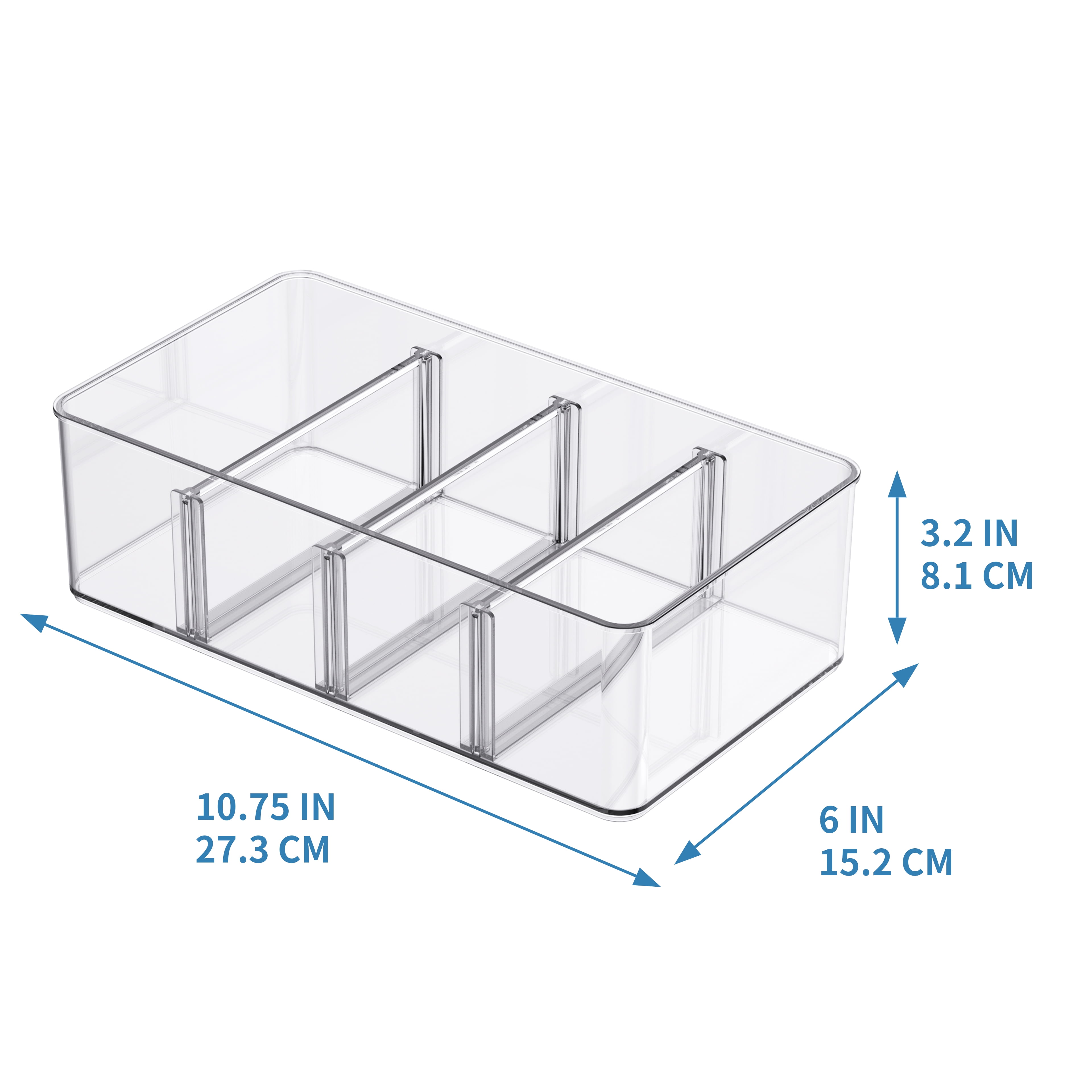 Simply Tidy Clear Storage Bin with Dividers - Plastic Craft Organizers for Ribbons, Stickers, Embellishments & Supplies, Compatible with Lexington & Hudson Carts, 12 Pack